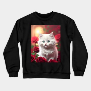 Cat with Roses - Modern Digital Art Crewneck Sweatshirt